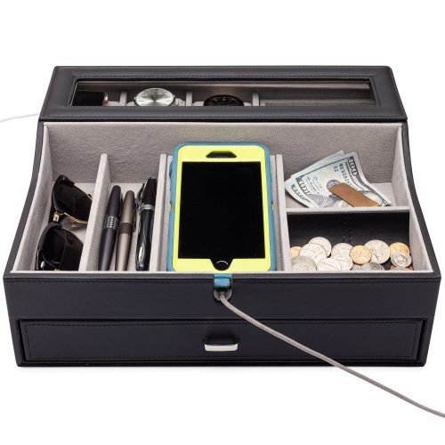 houndsbay quartermaster watch box display and valet combo with drawers and secret side drawer 37008477651114