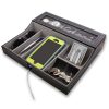 HOUNDSBAY Valet Organizer Black / Grey Navigator - Big Dresser Valet Tray Organizer with Watch Box & Angled Charging Station