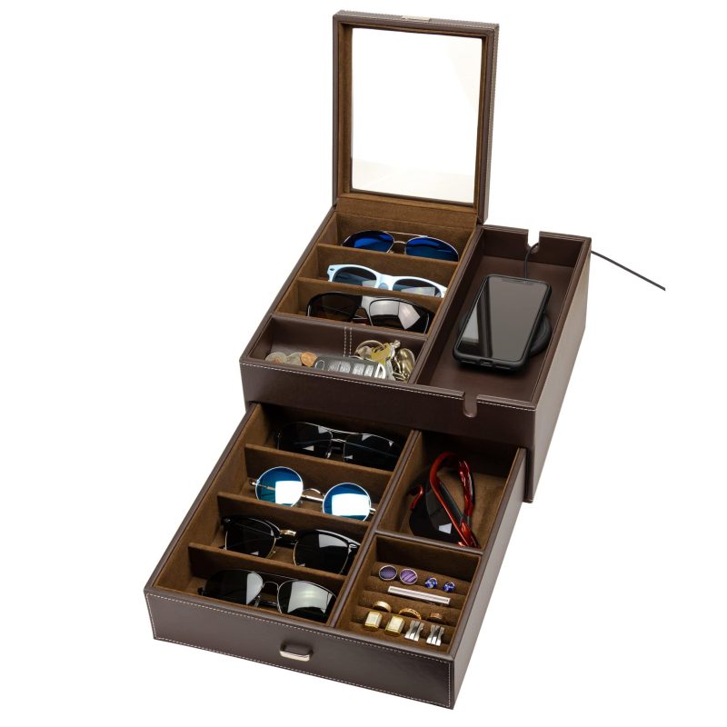 HOUNDSBAY Valet Organizer Brown/Brown Lookout - Sunglasses Organizer Valet Box