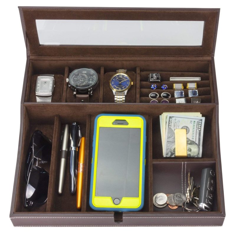 houndsbay valet organizer navigator big dresser valet tray organizer with watch box angled charging station 30163703496874