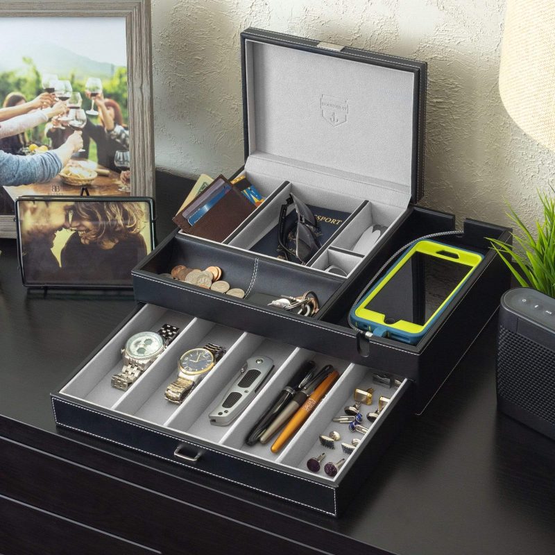 houndsbay valet organizer the admiral big dresser valet box organizer with large smartphone charging station 18571656921253