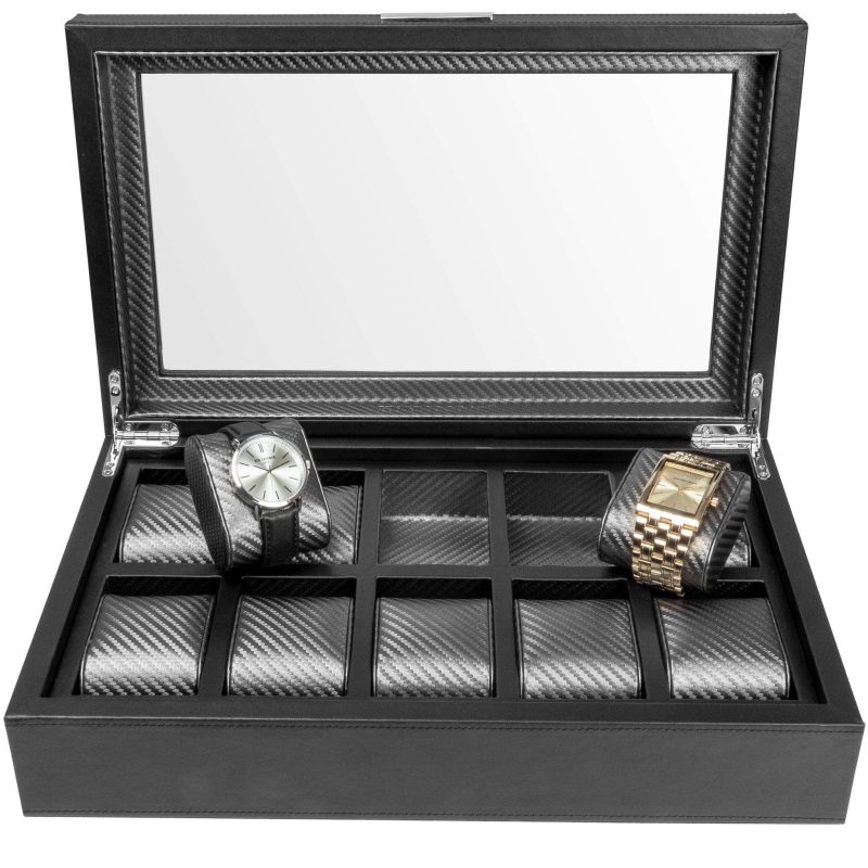 houndsbay watch box the mariner watch display box with carbon fiber patterned interior 10 watches 18571334713509