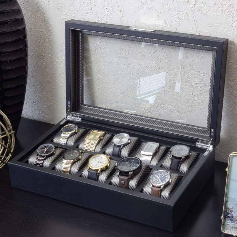 houndsbay watch box the mariner watch display box with carbon fiber patterned interior 10 watches 30106031390890