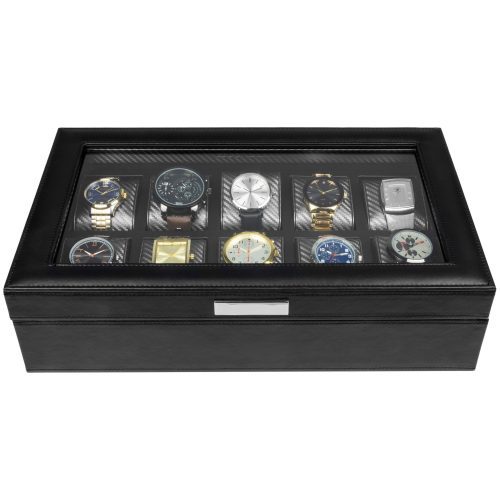 houndsbay watch box the mariner watch display box with carbon fiber patterned interior 10 watches 30172588703914