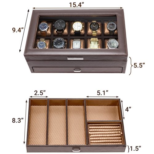 houndsbay yachtsman watch box display case and valet with drawer combo 32028952264874